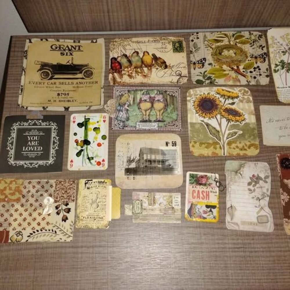 14 pieces of handmade one of a kind unique junk journal ephemera